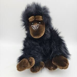 Vintage Black Gorilla Plush Stuffed Animal Toy 12" Brown Face 1991 Zoo Palz